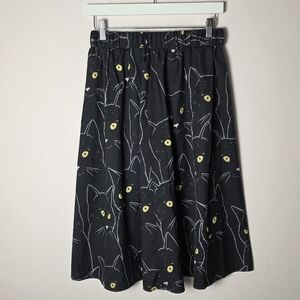 SHEIN Curve Black Cat Print Midi Skirt 0XL Elastic Waist Goth Witchy Halloween